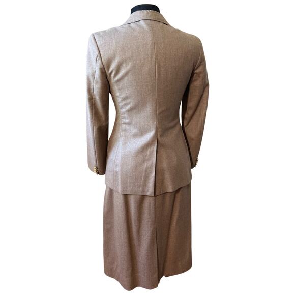 Vintage 80s Brown Blazer Gold Button Midi Skirt Suit Van Julian 6 Single Breast - Picture 8 of 15